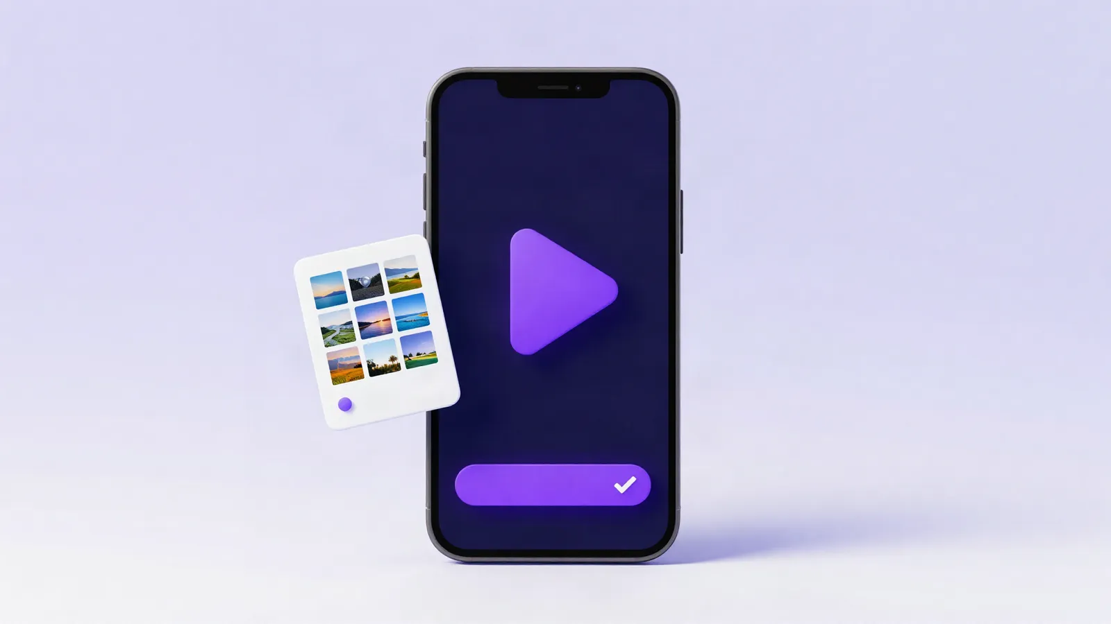 iPhone showing a finished video download next to a photo gallery card